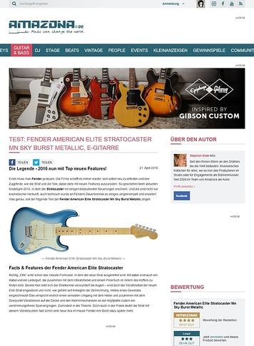 Amazona.de Test: Fender American Elite Stratocaster Mn Sky Burst Metallic, E-Gitarre Amazona.de Test: Fender American Elite Stratocaster Mn Sky Burst Metallic, E-Gitarre