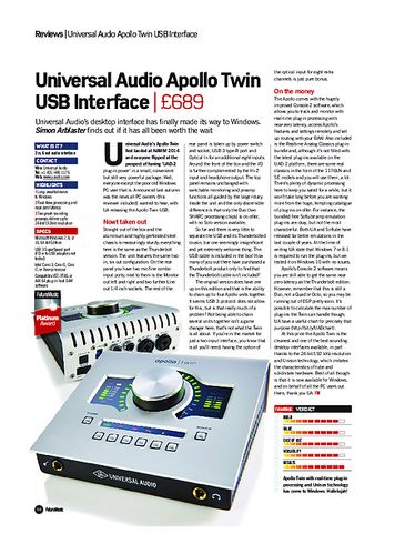 Future Music Universal Audio Apollo Twin USB Interface Future Music Universal Audio Apollo Twin USB Interface