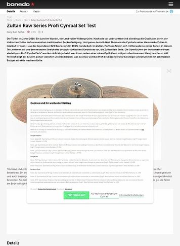 Bonedo.de Zultan Raw Series Profi Cymbal Set Bonedo.de Zultan Raw Series Profi Cymbal Set