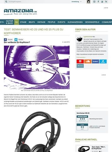 Amazona.de Test: Sennheiser HD 25 und HD25 Plus, DJ Kopfhörer Amazona.de Test: Sennheiser HD 25 und HD25 Plus, DJ Kopfhörer