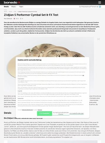Bonedo.de Zildjian S Performer Cymbal Set & FX Bonedo.de Zildjian S Performer Cymbal Set & FX
