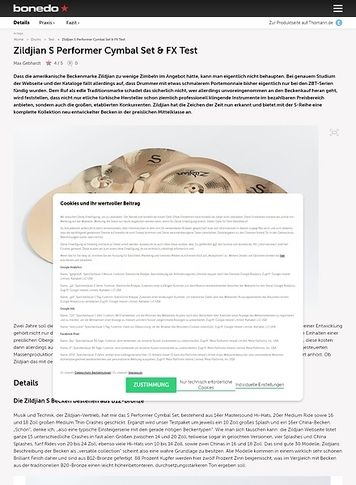 Bonedo.de Zildjian S Performer Cymbal Set & FX Bonedo.de Zildjian S Performer Cymbal Set & FX