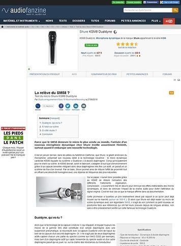 Audiofanzine.com Shure KSM8 Dualdyne Audiofanzine.com Shure KSM8 Dualdyne