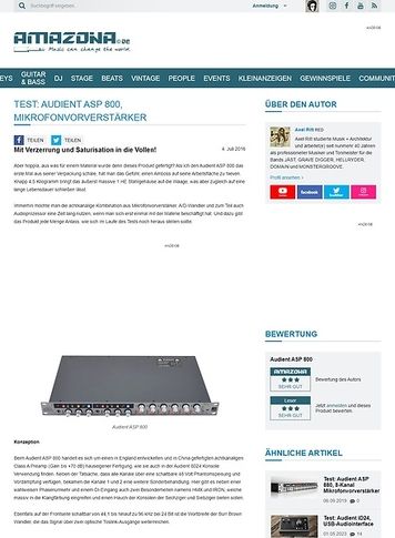 Amazona.de Test: Audient ASP 800, Mikrofonvorverstärker Amazona.de Test: Audient ASP 800, Mikrofonvorverstärker