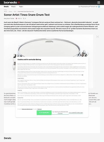 Bonedo.de Sonor Artist Tineo Snare Drum Bonedo.de Sonor Artist Tineo Snare Drum