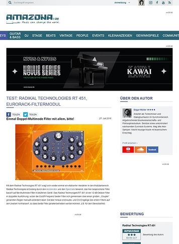 Amazona.de Test: Radikal Technologies RT 451, Eurorack-Filtermodul Amazona.de Test: Radikal Technologies RT 451, Eurorack-Filtermodul