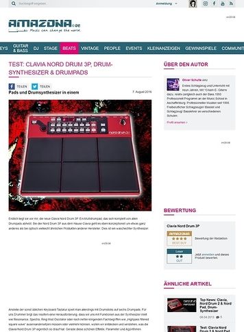 Amazona.de Test: Clavia Nord Drum 3P, Drum-Synthesizer Amazona.de Test: Clavia Nord Drum 3P, Drum-Synthesizer