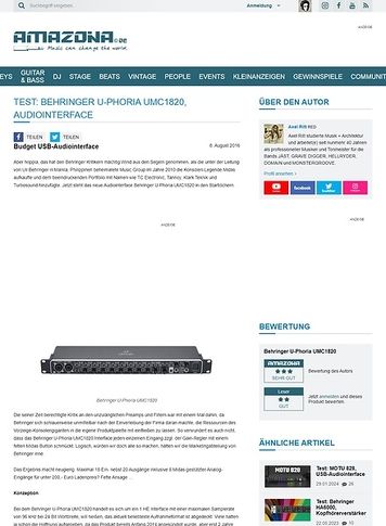 Amazona.de Test: Behringer U-Phoria UMC1820, Audiointerface Amazona.de Test: Behringer U-Phoria UMC1820, Audiointerface