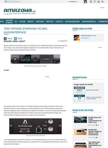 Amazona.de Test: Apogee Symphony I/O MKII, Audiointerface Amazona.de Test: Apogee Symphony I/O MKII, Audiointerface