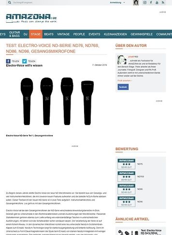Amazona.de Test: Electro-Voice ND-Serie ND76, ND76S, ND86, ND96, Gesangsmikrofone Amazona.de Test: Electro-Voice ND-Serie ND76, ND76S, ND86, ND96, Gesangsmikrofone