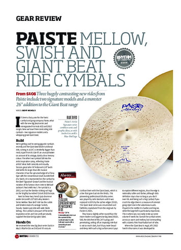 Rhythm Paiste Mellow, Swish and Giant Beat Ride Cymbals Rhythm Paiste Mellow, Swish and Giant Beat Ride Cymbals