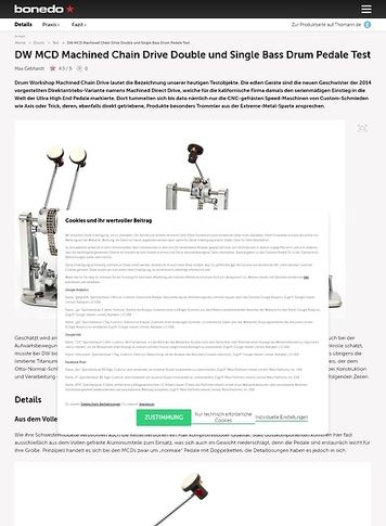 Bonedo.de DW MCD Machined Chain Drive Double und Single Bass Drum Pedale Bonedo.de DW MCD Machined Chain Drive Double und Single Bass Drum Pedale