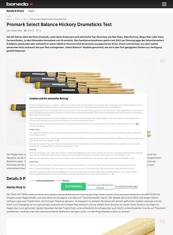 Bonedo.de Promark Select Balance Hickory Drumsticks Bonedo.de Promark Select Balance Hickory Drumsticks