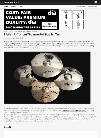Bonedo.de Zildjian A-Custom Thomann ltd. Cymbal Set Bonedo.de Zildjian A-Custom Thomann ltd. Cymbal Set