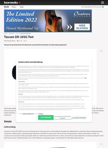 Bonedo.de Tascam DR-10SG Bonedo.de Tascam DR-10SG
