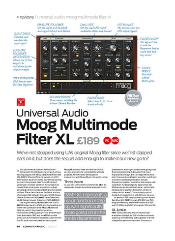 Computer Music Universal Audio Moog Multimode Filter XL Computer Music Universal Audio Moog Multimode Filter XL