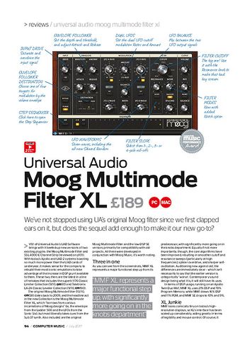 Computer Music Universal Audio Moog Multimode Filter XL Computer Music Universal Audio Moog Multimode Filter XL