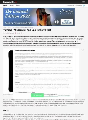 Bonedo.de Yamaha FM Essential App und MX61 v2 Bonedo.de Yamaha FM Essential App und MX61 v2