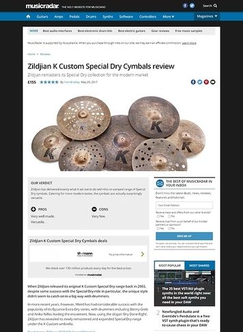 MusicRadar.com Zildjian K Custom Special Dry Cymbals MusicRadar.com Zildjian K Custom Special Dry Cymbals
