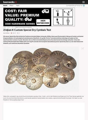 Bonedo.de Zildjian K Custom Special Dry Cymbals Bonedo.de Zildjian K Custom Special Dry Cymbals