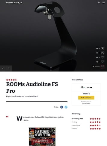 Kopfhoerer.de ROOMs Audio Line Typ FS Pro BK Headphone Stand Kopfhoerer.de ROOMs Audio Line Typ FS Pro BK Headphone Stand