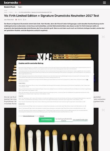 Bonedo.de Vic Firth Limited Edition + Signature Drumsticks Neuheiten 2017 Bonedo.de Vic Firth Limited Edition + Signature Drumsticks Neuheiten 2017