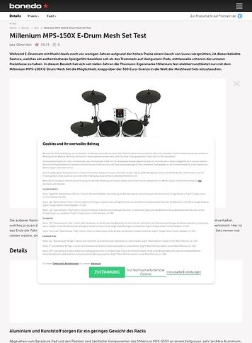 Bonedo.de Millenium MPS-150X E-Drum Mesh Set Bonedo.de Millenium MPS-150X E-Drum Mesh Set