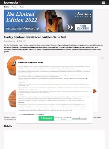 Bonedo.de Harley Benton Hawaii Koa Ukulelen Serie Bonedo.de Harley Benton Hawaii Koa Ukulelen Serie