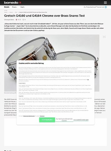 Bonedo.de Gretsch G4160 und G4164 Chrome over Brass Snares Bonedo.de Gretsch G4160 und G4164 Chrome over Brass Snares
