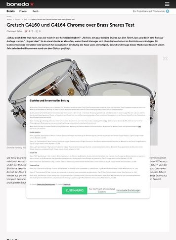 Bonedo.de Gretsch G4160 und G4164 Chrome over Brass Snares Bonedo.de Gretsch G4160 und G4164 Chrome over Brass Snares