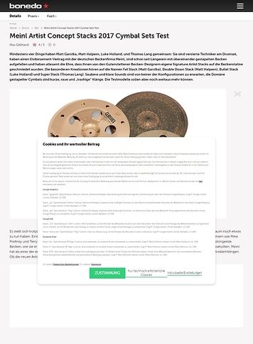 Bonedo.de Meinl Artist Concept Stacks 2017 Cymbal Sets Bonedo.de Meinl Artist Concept Stacks 2017 Cymbal Sets