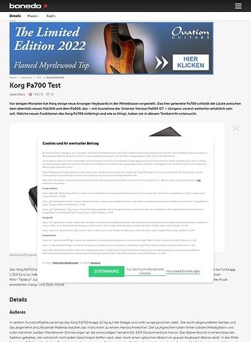 Bonedo.de Korg PA 700 Bonedo.de Korg PA 700