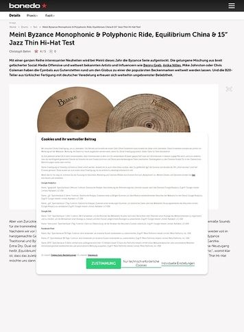 Bonedo.de Meinl Monophonic & Polyphonic Ride, Vintage China & 15“ Jazz Hi-Hat Bonedo.de Meinl Monophonic & Polyphonic Ride, Vintage China & 15“ Jazz Hi-Hat