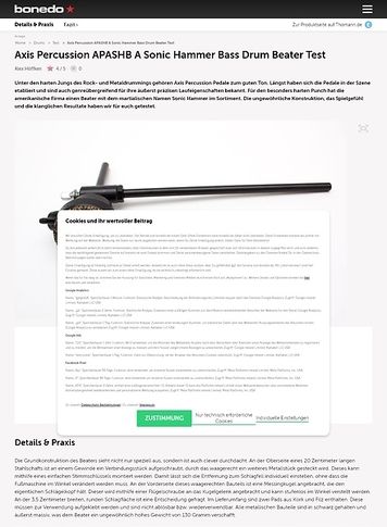 Bonedo.de Axis Percussion Sonic Hammer Bass Drum Beater Bonedo.de Axis Percussion Sonic Hammer Bass Drum Beater