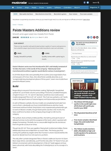 MusicRadar.com Paiste Masters Additions MusicRadar.com Paiste Masters Additions
