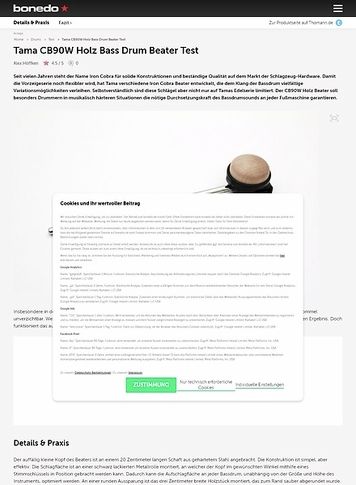 Bonedo.de Tama CB90W Holz Bass Drum Beater Bonedo.de Tama CB90W Holz Bass Drum Beater