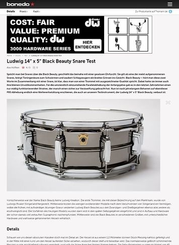 Bonedo.de Ludwig 14 x 5 Black Beauty Snare Bonedo.de Ludwig 14 x 5 Black Beauty Snare