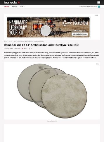 Bonedo.de Remo Classic Fit 14“ Ambassador und Fiberskyn Felle Bonedo.de Remo Classic Fit 14“ Ambassador und Fiberskyn Felle