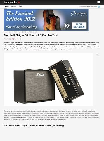 Bonedo.de Marshall Origin 20 Head / 20 Combo Bonedo.de Marshall Origin 20 Head / 20 Combo