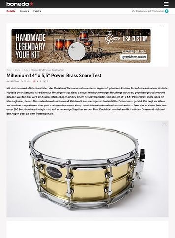 Bonedo.de Millenium 14“ x 5,5“ Power Brass Snare Bonedo.de Millenium 14“ x 5,5“ Power Brass Snare