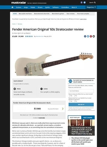 MusicRadar.com Fender American Original '60s Stratocaster MusicRadar.com Fender American Original '60s Stratocaster