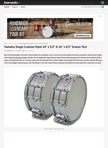 Bonedo.de Yamaha Stage Custom Steel 14“ x 5,5“ & 14“ x 6,5“ Snares Bonedo.de Yamaha Stage Custom Steel 14“ x 5,5“ & 14“ x 6,5“ Snares
