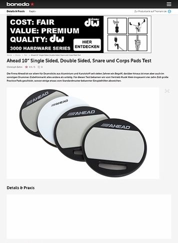 Bonedo.de Ahead 10 Single Sided, Double Sided, Snare und Corps Pads Bonedo.de Ahead 10 Single Sided, Double Sided, Snare und Corps Pads
