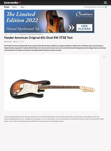 Bonedo.de Fender American Original 60s Strat RW Bonedo.de Fender American Original 60s Strat RW
