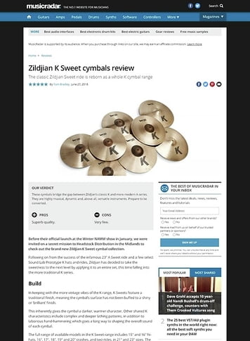 MusicRadar.com Zildjian K Sweet cymbals MusicRadar.com Zildjian K Sweet cymbals