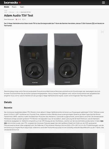 Bonedo.de Adam Audio T5V Bonedo.de Adam Audio T5V