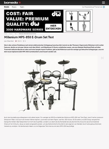 Bonedo.de Millenium MPS-850 E-Drum Set Bonedo.de Millenium MPS-850 E-Drum Set