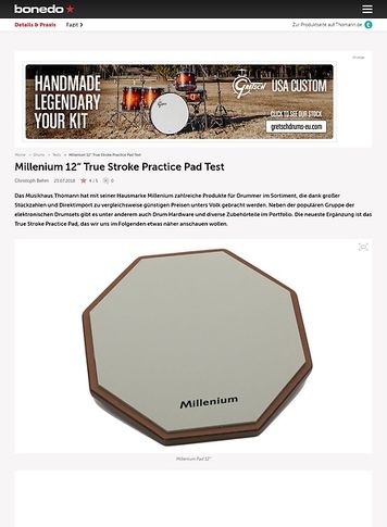 Bonedo.de Millenium 12“ True Stroke Practice Pad Bonedo.de Millenium 12“ True Stroke Practice Pad