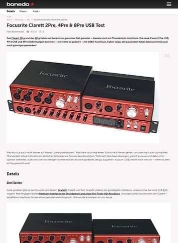 Bonedo.de Focusrite Clarett 2Pre, 4Pre & 8Pre USB Bonedo.de Focusrite Clarett 2Pre, 4Pre & 8Pre USB