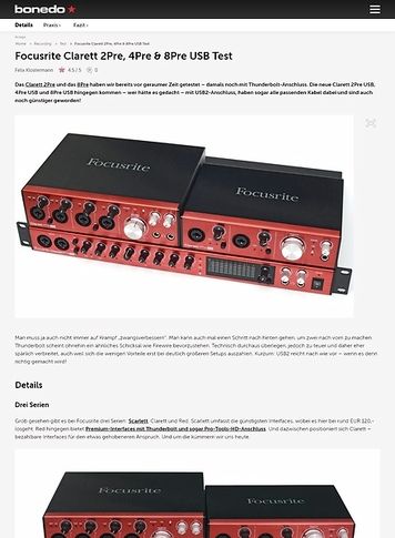 Bonedo.de Focusrite Clarett 2Pre, 4Pre & 8Pre USB Bonedo.de Focusrite Clarett 2Pre, 4Pre & 8Pre USB